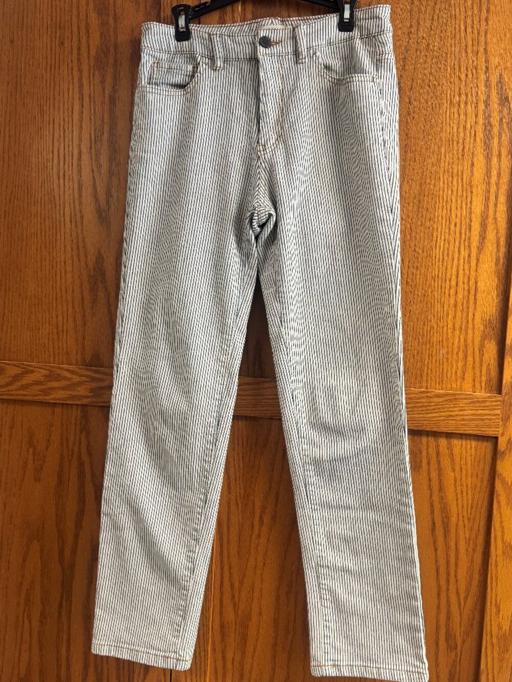 OAT NEW YORK women's mid rise straight striped jeans